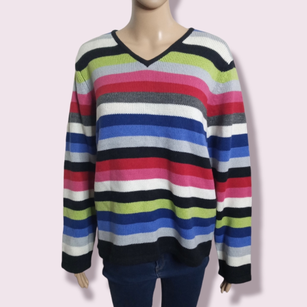 Striped Liz Claiborne Sweater Sz Petite Medium